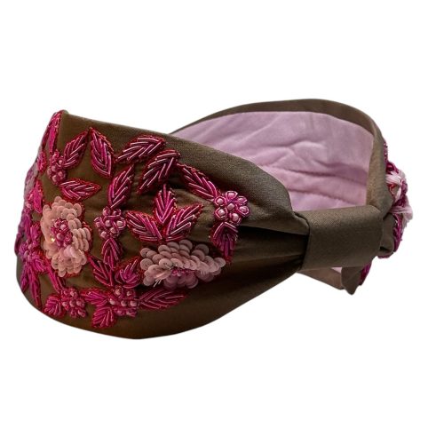 Haarband Roze met geborduurde bloemen