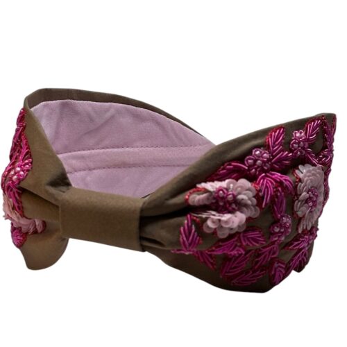 Haarband Roze met geborduurde bloemen
